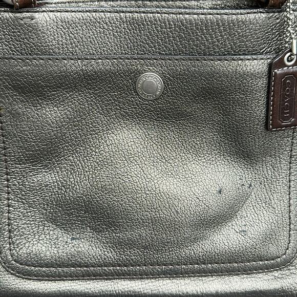 Elegant Coach Metallic Tote Bag with brown leather handles. Pre-loved. - Picture 5 of 9